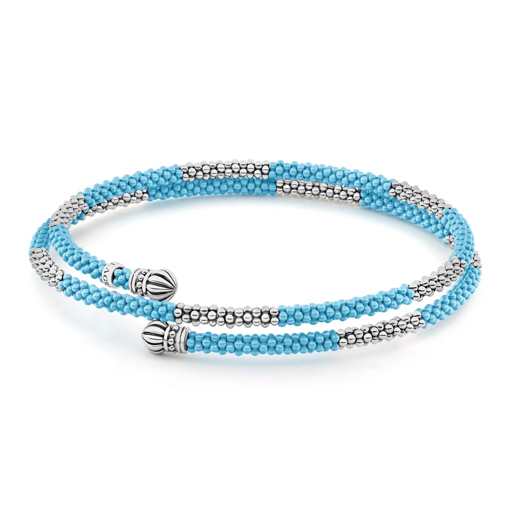 LAGOS Caviar Sterling Silver Blue Ceramic Beaded Coil Bracelet - Picture 4 of 16